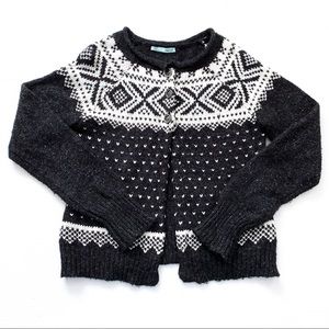 Maurices Black White Fair Isle Cardigan Wool Blend